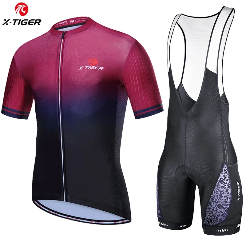 X-TIGER Men\'s Cycling Jersey Set Gradient Series Breathable Shirt+3D Cushion Shorts Padded Pants/Bib Short Bike Short Sleeve Set