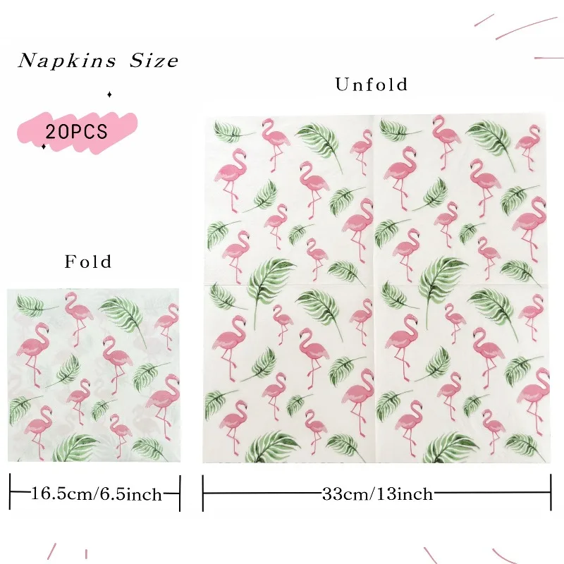 10/20pcs 33cm 2Layer Hawaiian Pink Flamingo Pattern Party Printed Towels Pool Outdoor Party Colorful Towels DIY Decoupage Paper