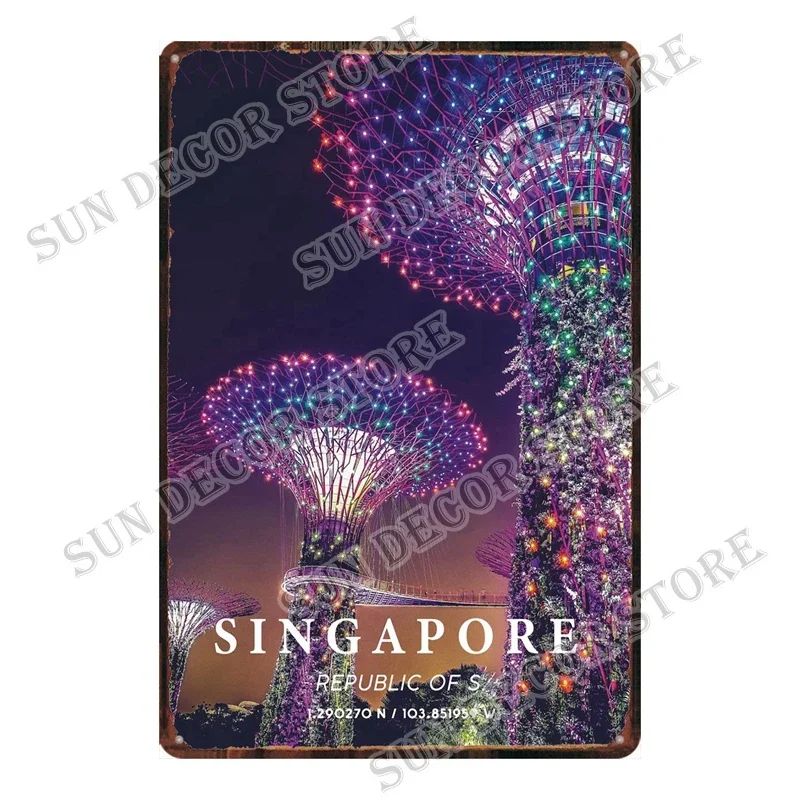 City Singapore Paris Jaipur Chicago Retro Metal Sign Poster Famous City Of Nordic Style Wall Art Picture Home Decor Gift A-1340