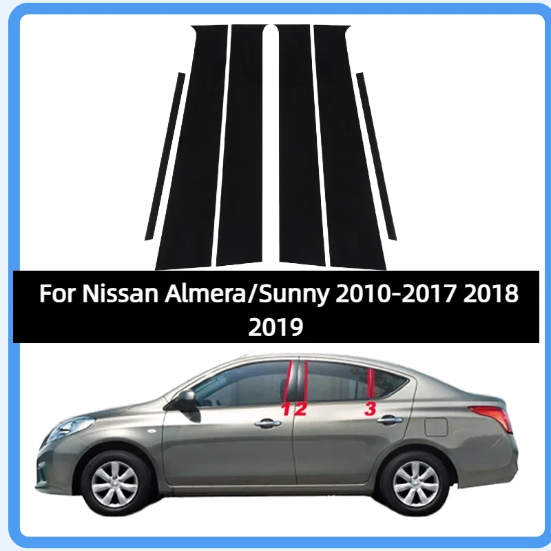 Fit For Nissan Almera/Sunny 2010-2017 2018 2019 Glossy Black Pillar Post Window Cover Door Trim Decoration Stickers Styling Set