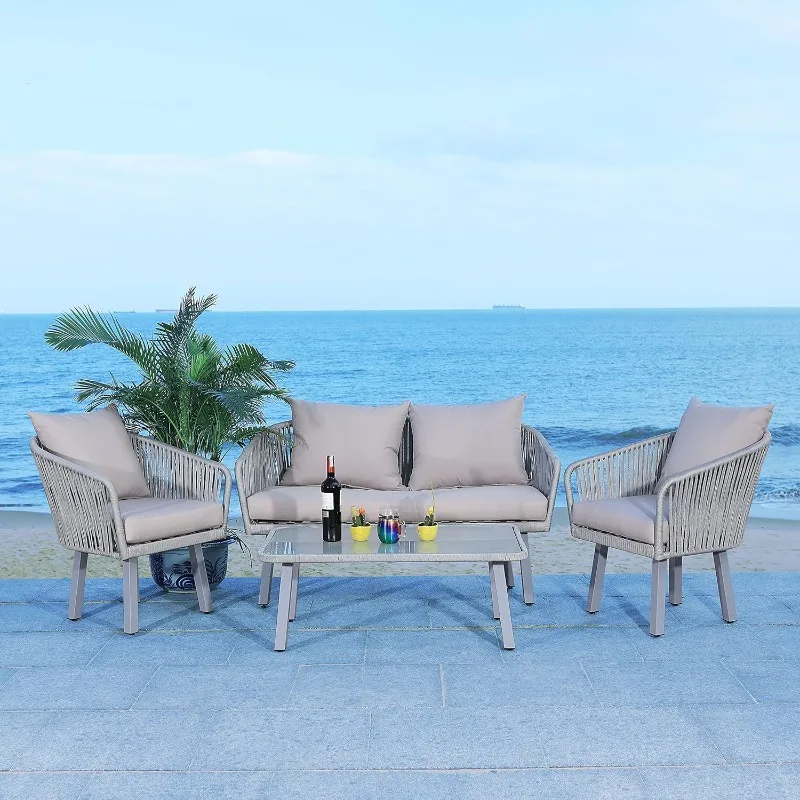 Wicker Cushions Rope Patio Backyard Living Set