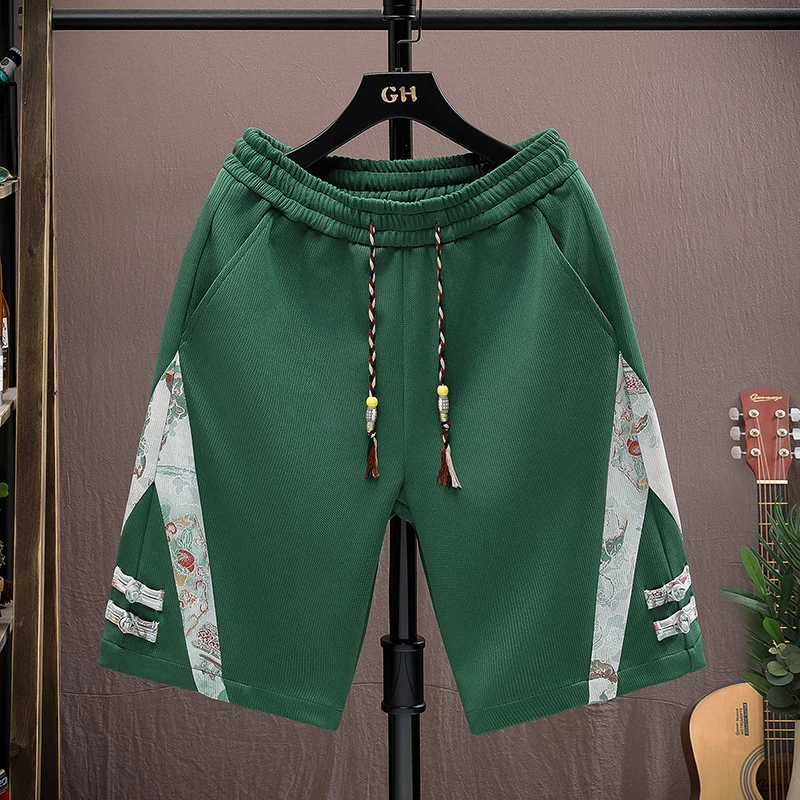 Boho Men's Shorts with Beaded Tassels - Ethnic Print Drawstring Elastic Waist for Festival Hippie Harem Travel Beach Cotton