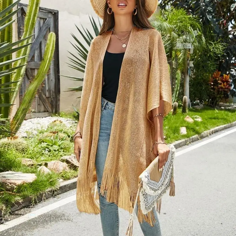

Womens Tassel Beach-Bikini Cover Up Sexy Kimono Cardigan Sheer Beach Coverups