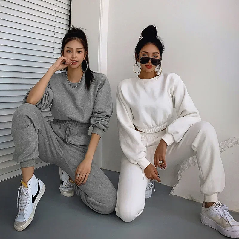 

Casual Sport Tracksuits Women Two Pieces Set Sweatshirts Pullover Hoodies Pockets Pants Suit Drawstring Trousers Outfits Autumn