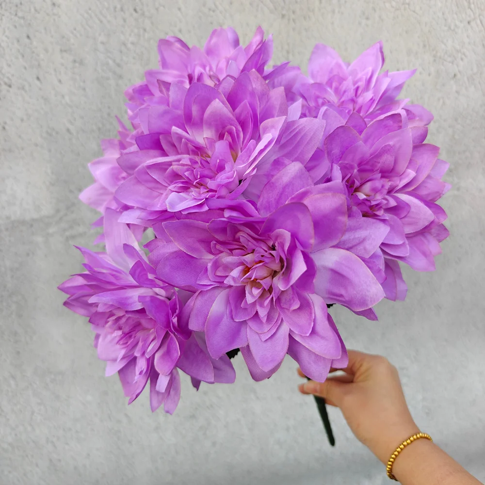 Künstliche Dahlie-Blumen mit 7 Köpfen – realistischer künstlicher Dahlienstrauß für Heimdekoration, Hochzeits-Mittelstücke, Party-Dekoration – Detail 8