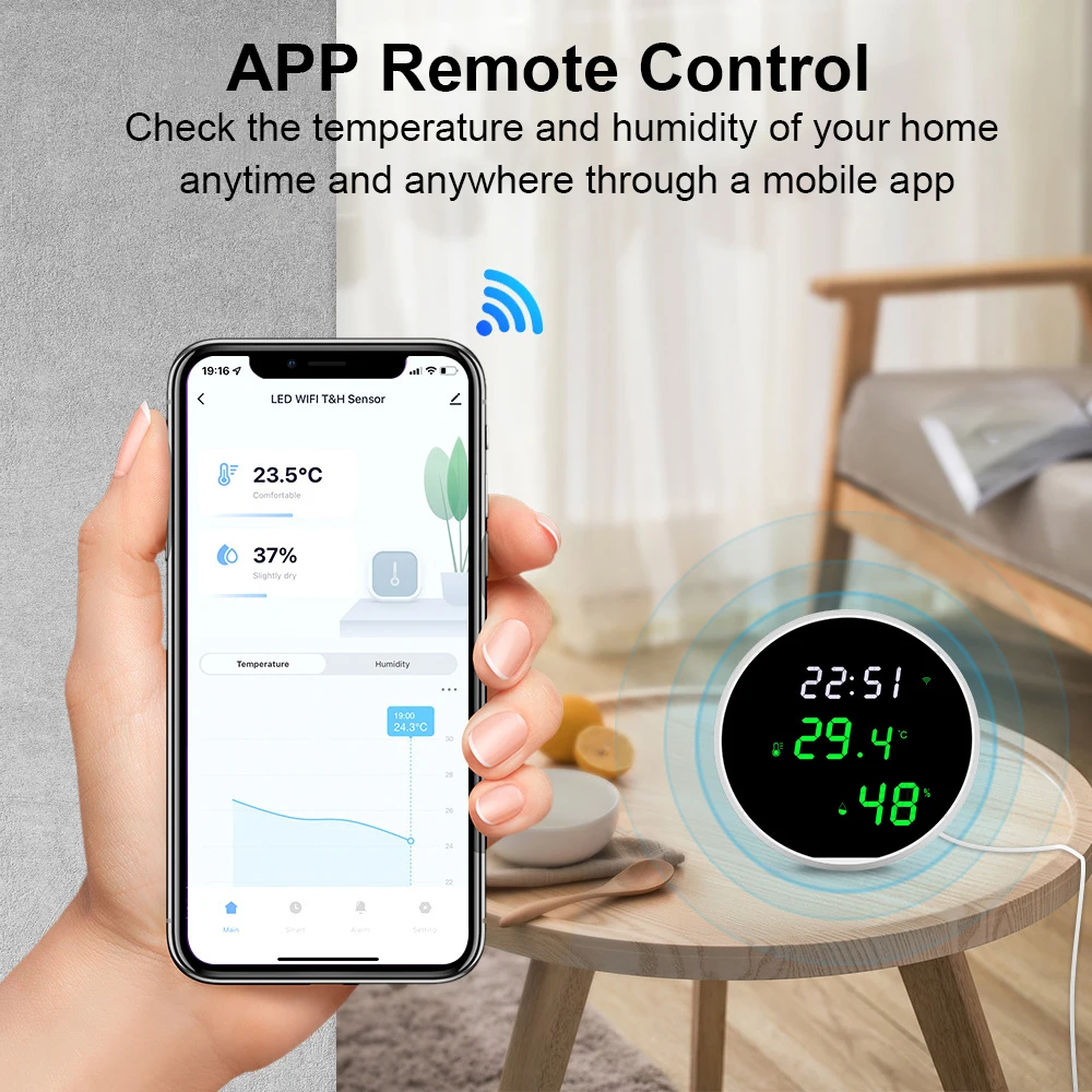 Tuya WiFi Sensor de Temperatura e Umidade, Retroiluminação Inteligente, Display LCD, Controle Remoto APP, Termômetro, Funciona com Alexa, Google Home