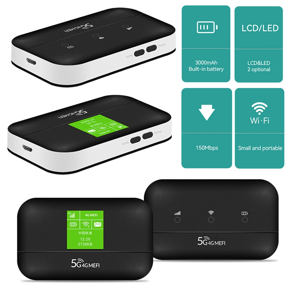 4G Wireless LTE Router 150Mbps Mobile WIFI Router 3000mAh Pocket Hotspot LCD Display Portable Pocket MiFi Modem for Home Office