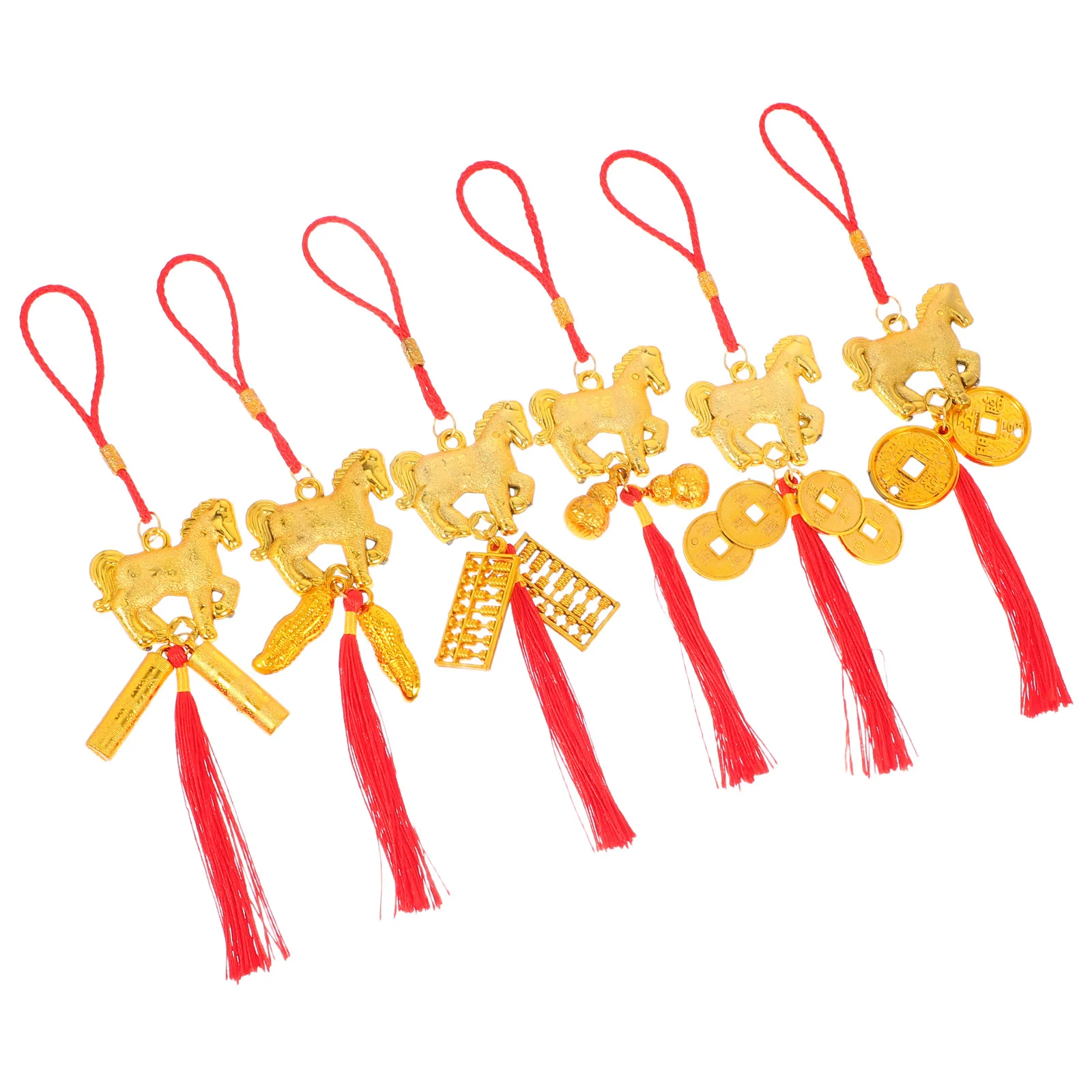 6 Stück Quasten-Anhänger im chinesischen Stil, Pferdejahr, Neujahr, Feier, Ornament für Glück, rote Hängedekoration für Tür, Wand, Auto