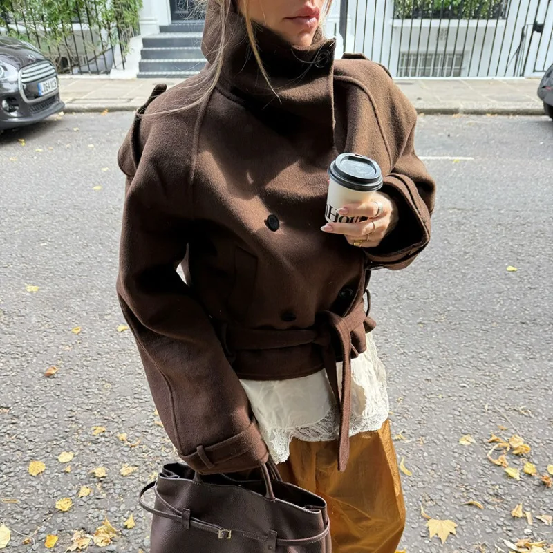 Talenza الخريف الشتاء سترة نسائية موضة خمر جديد مربوط المرقعة معطف غير رسمي عالية الشارع ركاب شيك الإناث ملابس خارجية #1