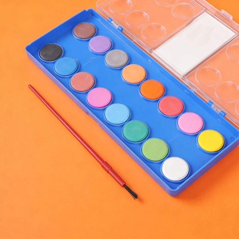 Child Friendly Dry Watercolor Paint Set 16 Vibrant Shades Mess Powder Cakes