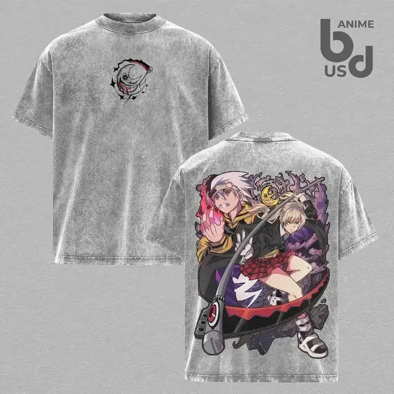 Customization Shirt Fire Force X Soul Eater Oversize Unisex T-Shirt Washed, Double Printed Cool Anime Graphics Tee, Vintage Desi