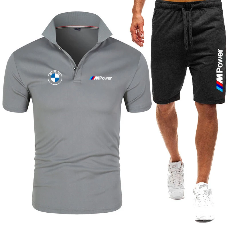 BMW Merklogo Gedrukt Moto liefhebbers korte mouw Mode heren set casual kraagvorm slim fit poloshirt + shorts Sets