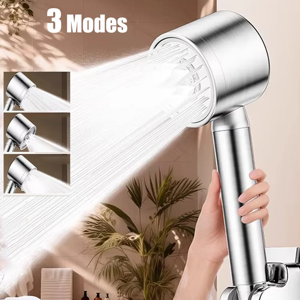 

Pressurized Stainless Steel Shower Head High Pressure 3 Modes Adjustable Anti-fall Handheld Shower Head Set Bathroom Accessories