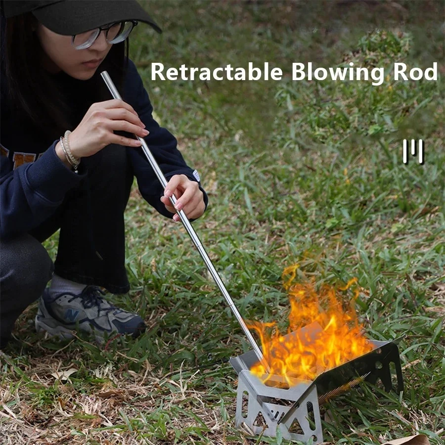 Stainless Steel Blowpipe Pocket Bellow Collapsible Air Blow Stick Campfire Fire Tool Outdoor Bushcraft Camping Hiking Cooking