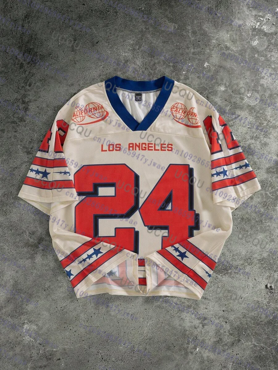 الصيف موضة لوس الملائكة 24 قميص مطبوع للرجال النساء الخامس الرقبة شبكة هول قصيرة الأكمام كرة القدم الرياضية جيرسي Y2K فضفاض الرجال الملابس #1