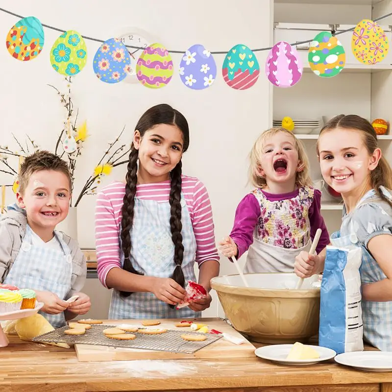 Feliz Pascua Banner banderines de papel guirnalda banderas de fiesta de primavera tema de conejito suministros de decoración de puerta accesorios para festivales de vacaciones