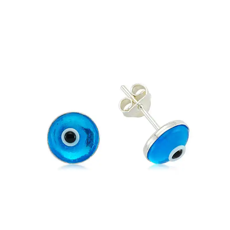 Silver Round Evil Eye Stud Earrings 925 Sterling Women for Jewelry Wedding Party Birthday Gift - Box - Fashion Girl accessories