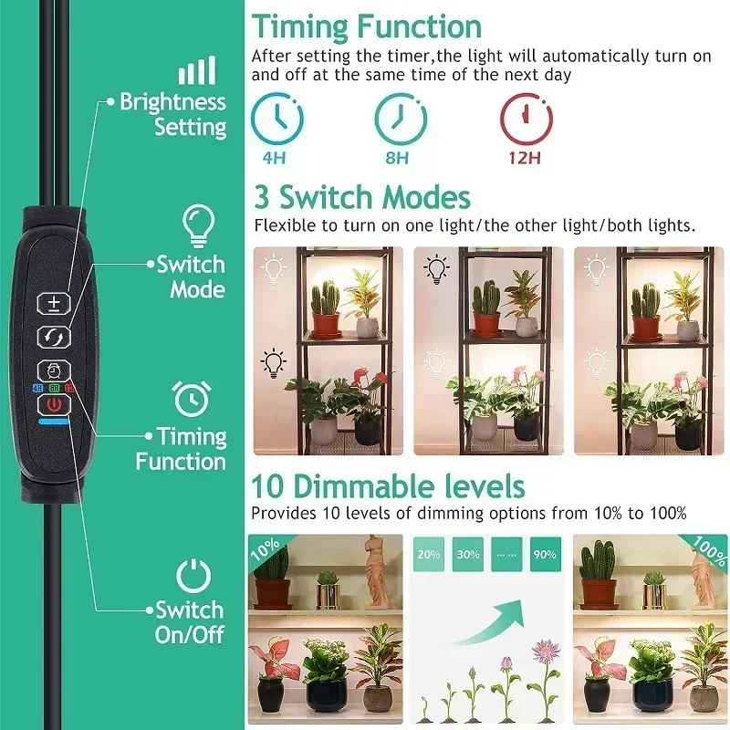 Full Spectrum 540 LEDs Under Cabinet Grow Lamp with 4/8/12H Timer Grow Lights Plant Grow Lamps for Indoor House Plants