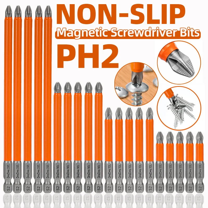 Non-slip Magnetic Screwdriver Bit Kit, S2 Steel Cross & Drill Bits for Electric & Manual Drills, Magnetic Anti-slip Drill