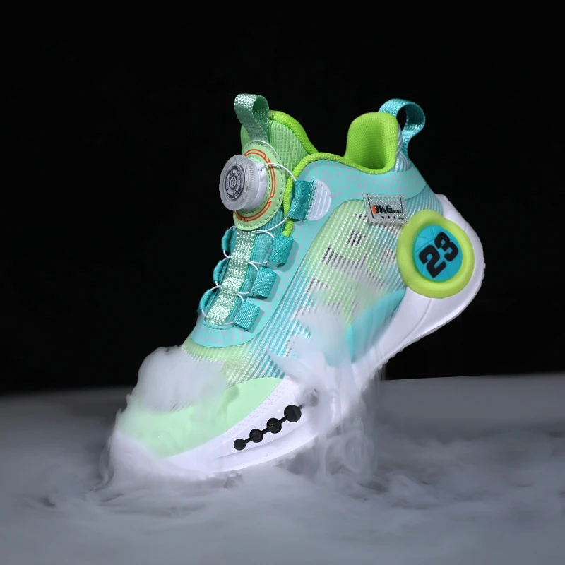 Chaussures de sport pour enfants, baskets respirantes en maille à boucle rotative, à la mode, antidérapantes, pour course à pied, nouvelle collection été