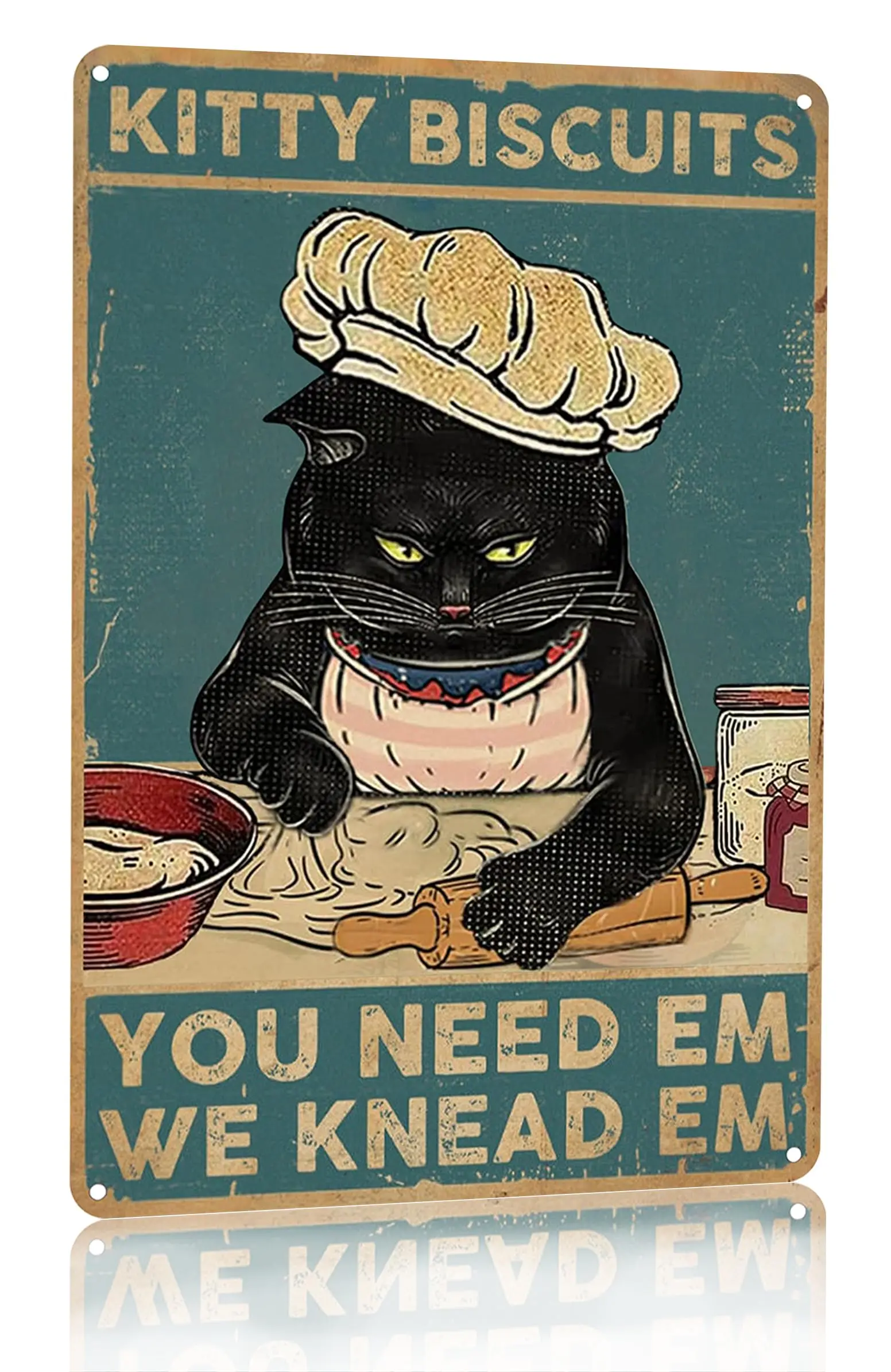 

Funny Black Cat Kitty Biscuits We Knead Em Tin Sign Vintage Wall Decor Sign for Home Kicthen Bakery 8x12 Inch (3089)