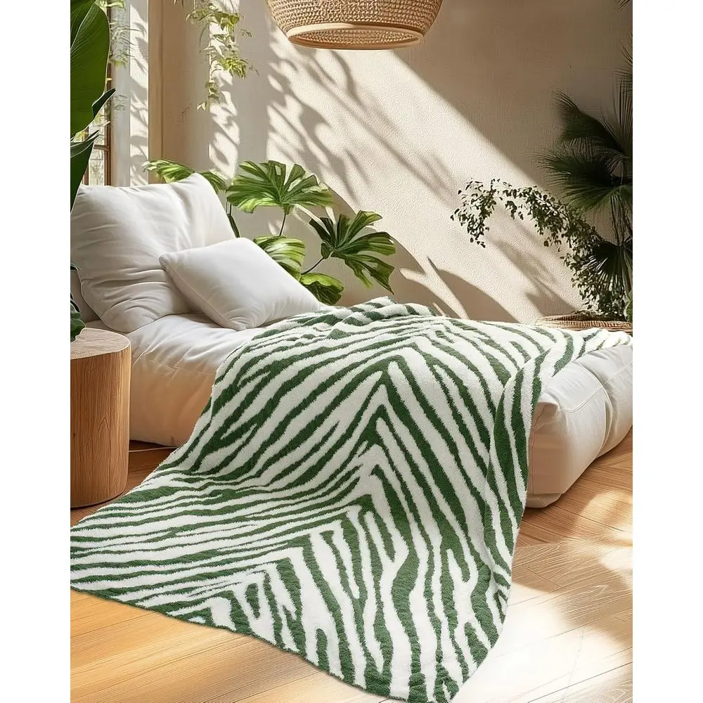 بطانية رمي بطبعة حمار وحشي فائقة النعومة، قطيفة مريحة للأريكة أو السرير، نمط غربي خفيف الوزن، مقاس 60 × 80 أخضر للنساء والمراهقين