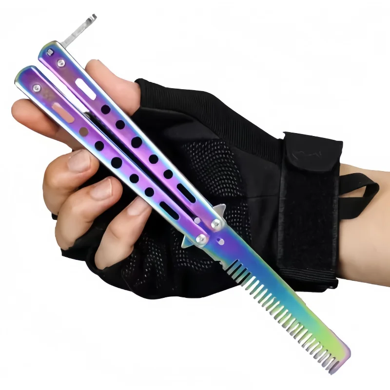 5.24 for Foldable Comb Stainless Steel Practice Training Butterfly Knife Comb Beard Moustache Brush Salon Hairdressing Hair Styling Tool