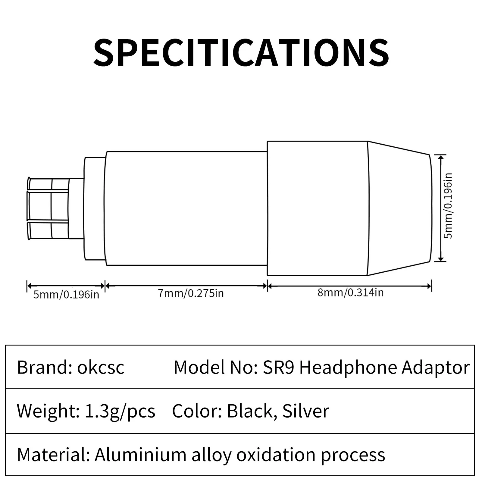 OKCSC Headphone Adater 0.78 2 Pin Female to SR9 Male Connecter for ATH MSR 7B/SR9/ES750/ES770H/ESW950/ESW990/HADX 5000/L5000