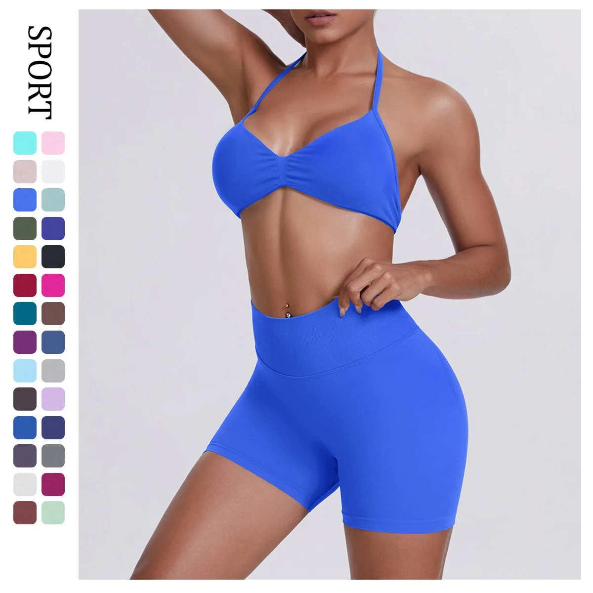 

2 Pieces Yoga Set Women Seamless Strappy Sport Bra and Workout Scrunch Yoga Shorts Set Sport Gym Suit Fitness Clothes Sportswear