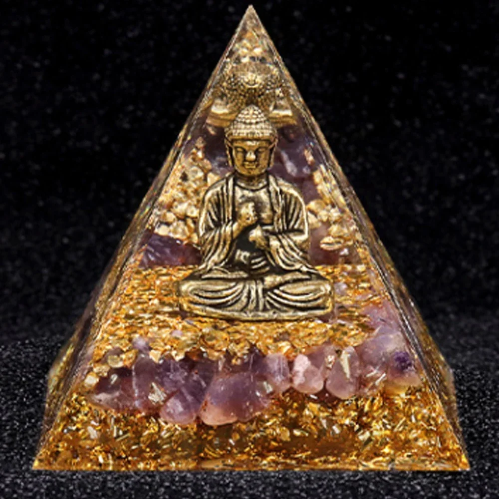 

Crystal Stone Pyramid Ornament Buddha Energy Generator Pyramid Egyptian Healing Chakra Fengshui Jewerly Room Decoration 6cm
