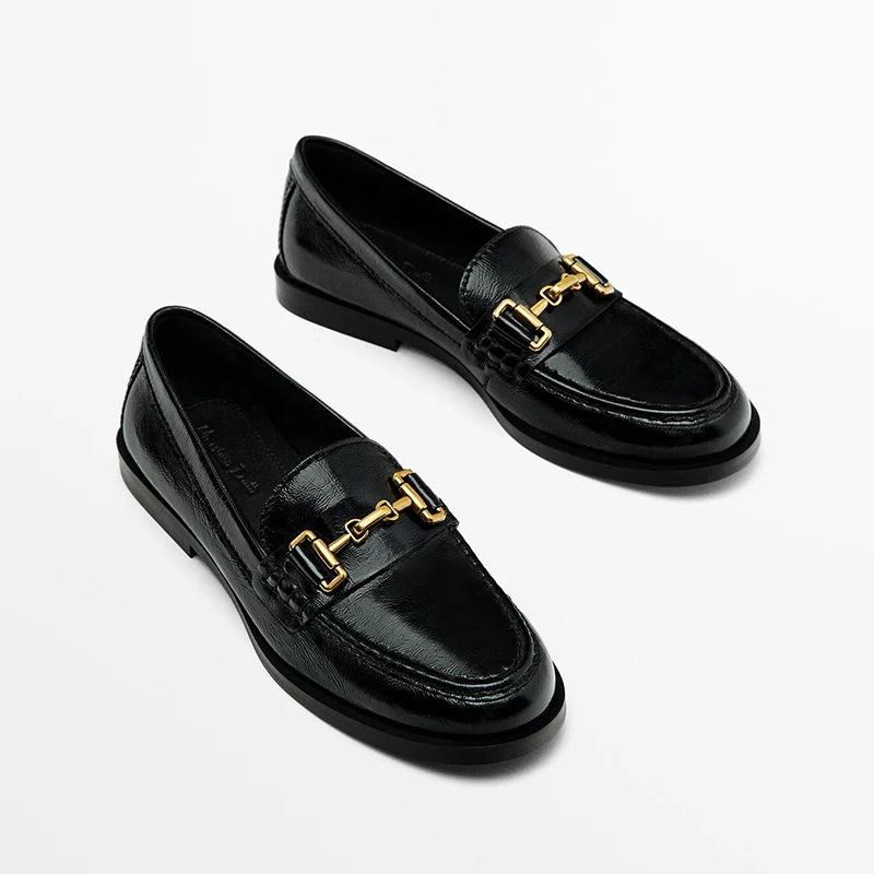 

Versatile Loafers For Women Genuine Leather Round Toed Thick Soled Walking Shoes Commute Slip On Thin Shoe For Spring And Autumn