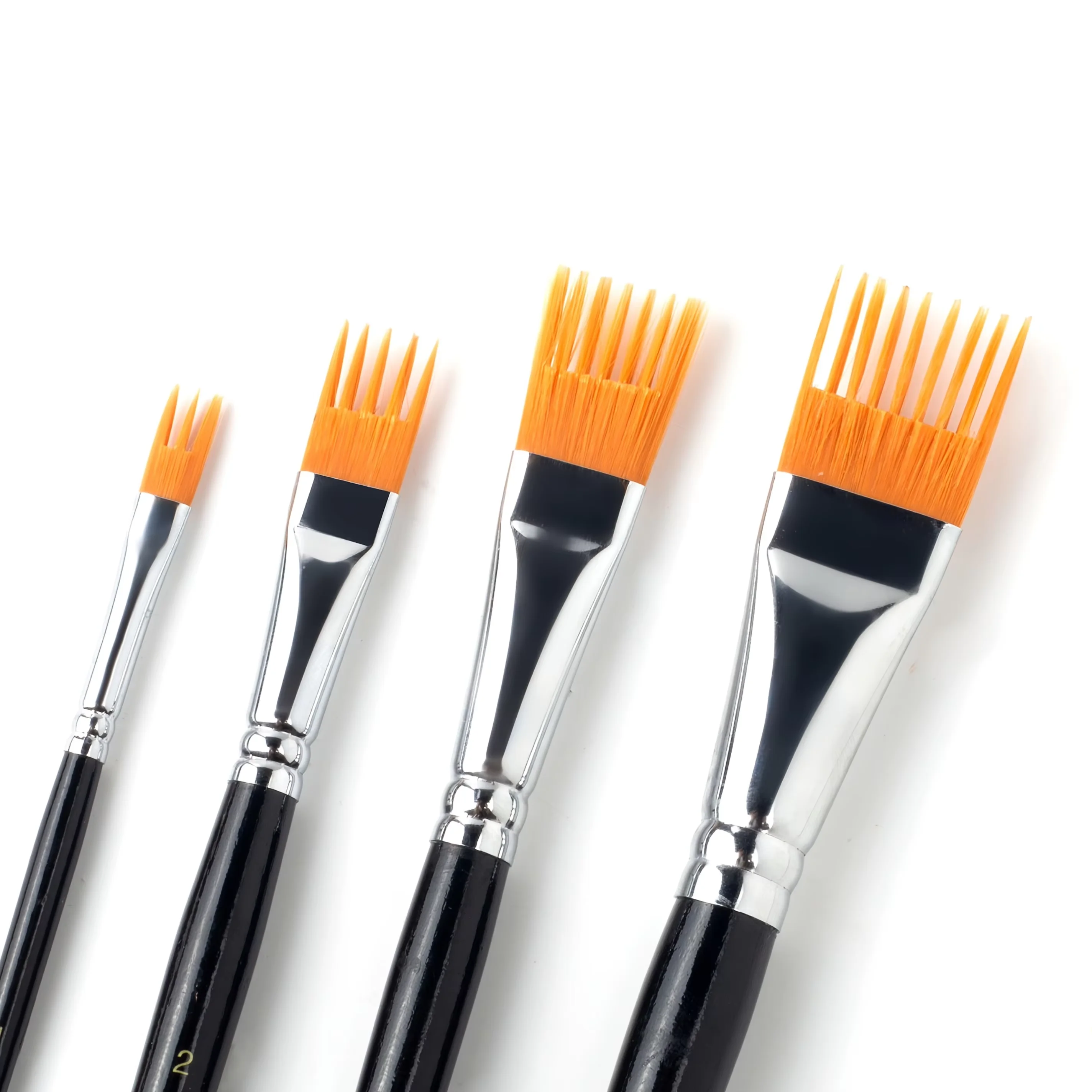 4 Pcs Alien Toothed Oil Painting Brush Set Flat Head Comb Professional Wood short Handle Nylon hair Art Paint Special