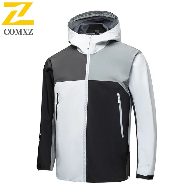 

Windbreaker Men's Waterproof Multifunctional Jacket Collar Design Hiking Coat Outdoor Camping Windproof Trekking Color Blocking
