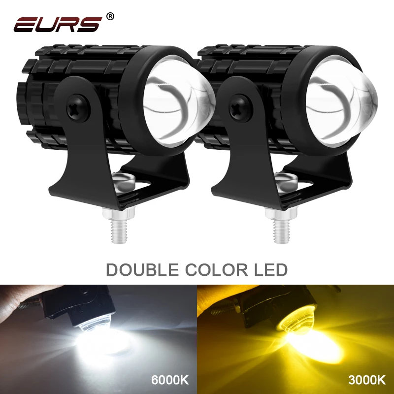 2pcs LED Motorcycle HeadLight Dual Color Work Spotlight Car ATV Scooter Headlamp Driving Light Fog Lamp With Switch White Yellow