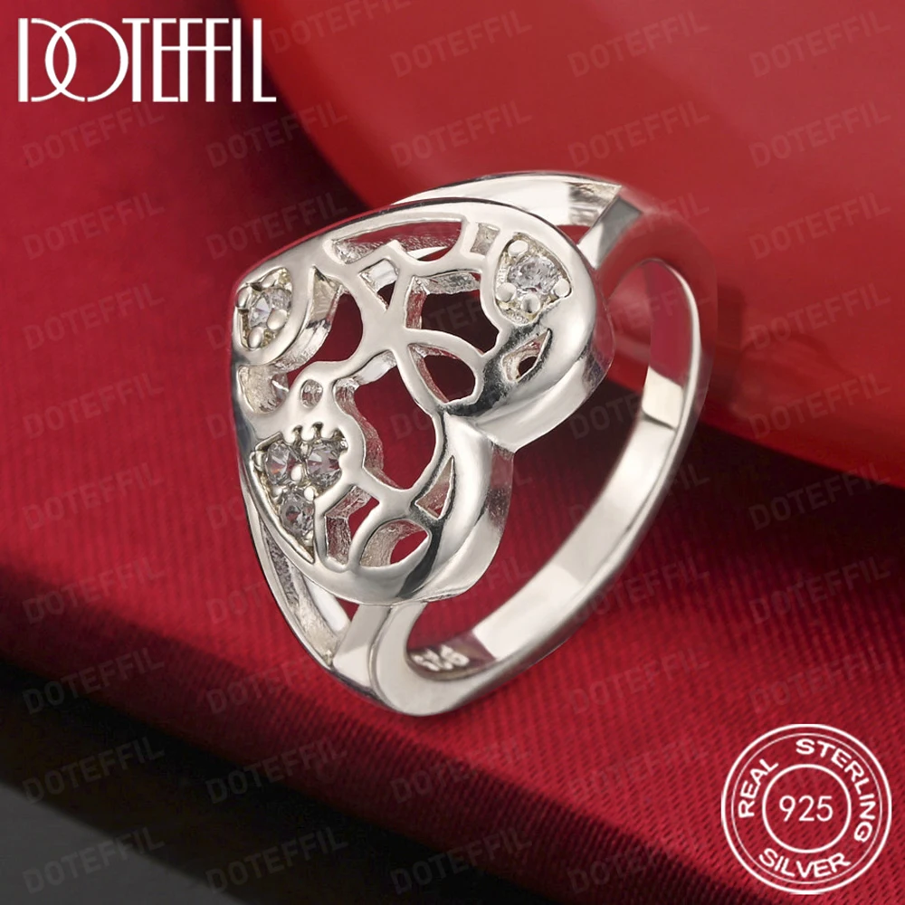 925 Sterling Heart Silver AAA Crystal Ring For Woman Fashion Wedding Engagement Party Gift Charm Jewelry