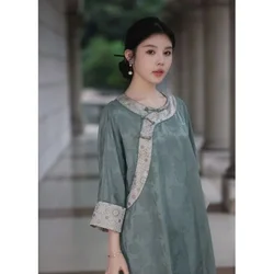 Chinese Traditional Women Qipao Costumes Green Round Neck Long Sleeve Printed Modern Cheongsam Women Elegant Evening Dresses
