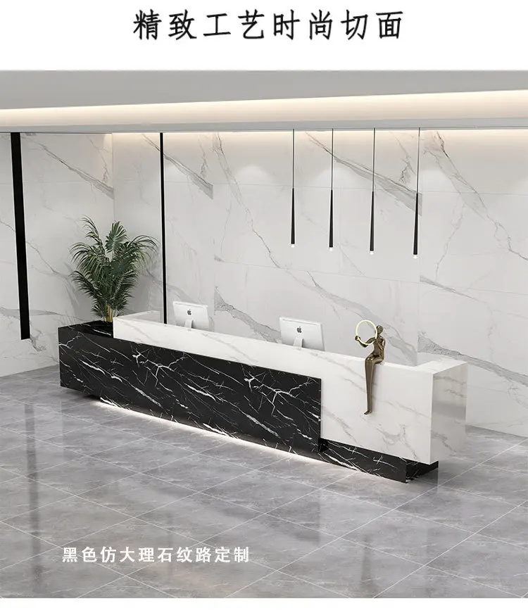 Modern E0 Eco Friendly Reception Desk Rock Slab Imitation Marble Front Office Counter Sales Department Bar Table Checkout