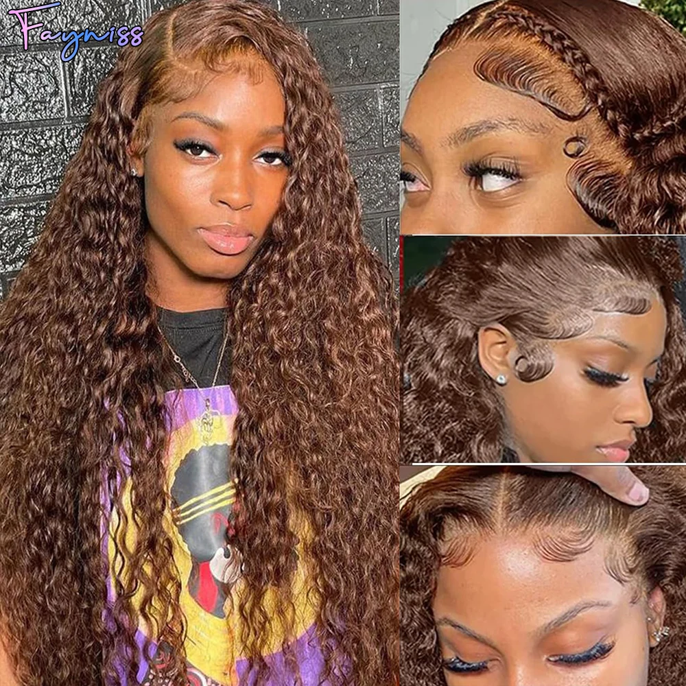 

Шоколадно-коричневый цветной парик 13x6, глубокая волна, парики спереди, человеческие волосы, плотность 180%, вьющиеся парики из человеческих волос для женщин