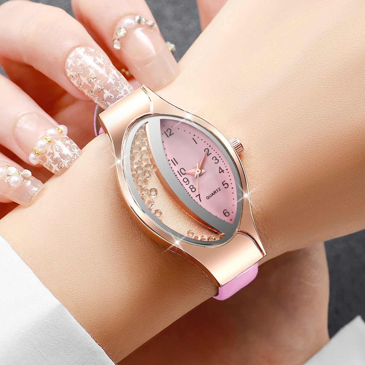 Fashion Rhinestone Women Quartz Wristwatch Casual Leather Strap Arabic Dial Watch For Ladies Clock Reloj Mujer (Without Box)