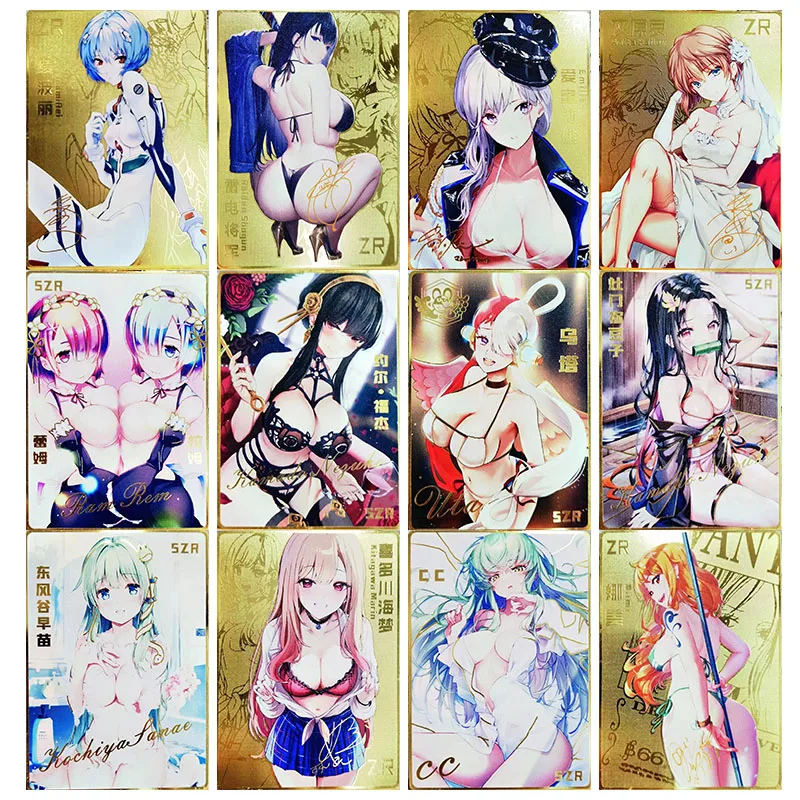 Anime Goddess Story Kawaii Metal Glitter Card Yor Forger Uta Kamado Nezuko Collection Toys Cards Christmas Birthday Presents