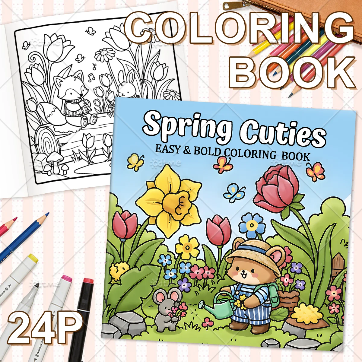 Spring Cuties Bold-easy Patterns Coloring Book for Adults Cute Drawing for Relaxation and Healing | Picture Book for All Ages