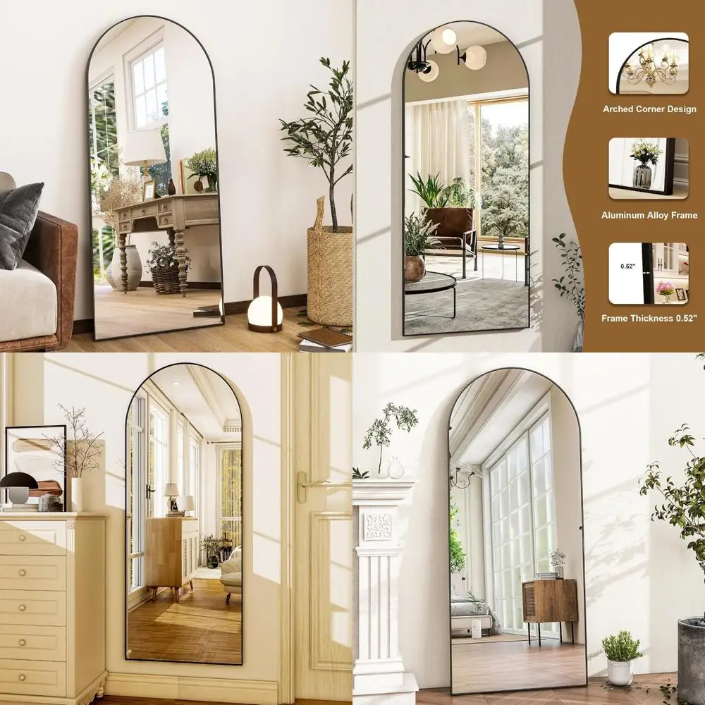 Espejo inclinado moderno de longitud completa con marco de aluminio, 64x21, independiente o colgante, decoración contemporánea para el hogar para espacios grandes
