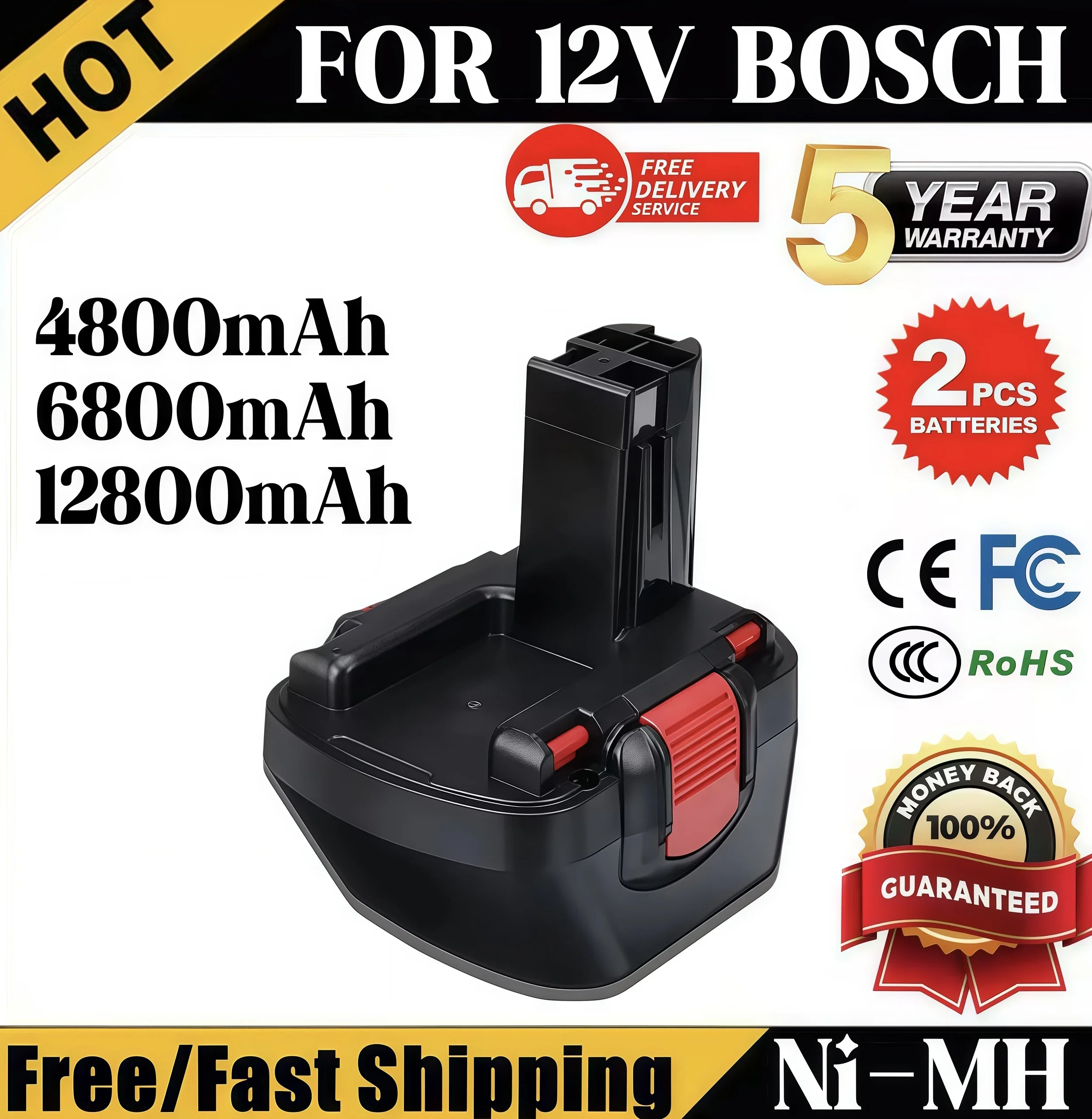 For BOSCH 12v 4.8Ah/6.8Ah NI-CD NI-MH Replacement Tool Battery 2607335709 2607335249 2607335261 2607335262 GSR12-1 Power Drill