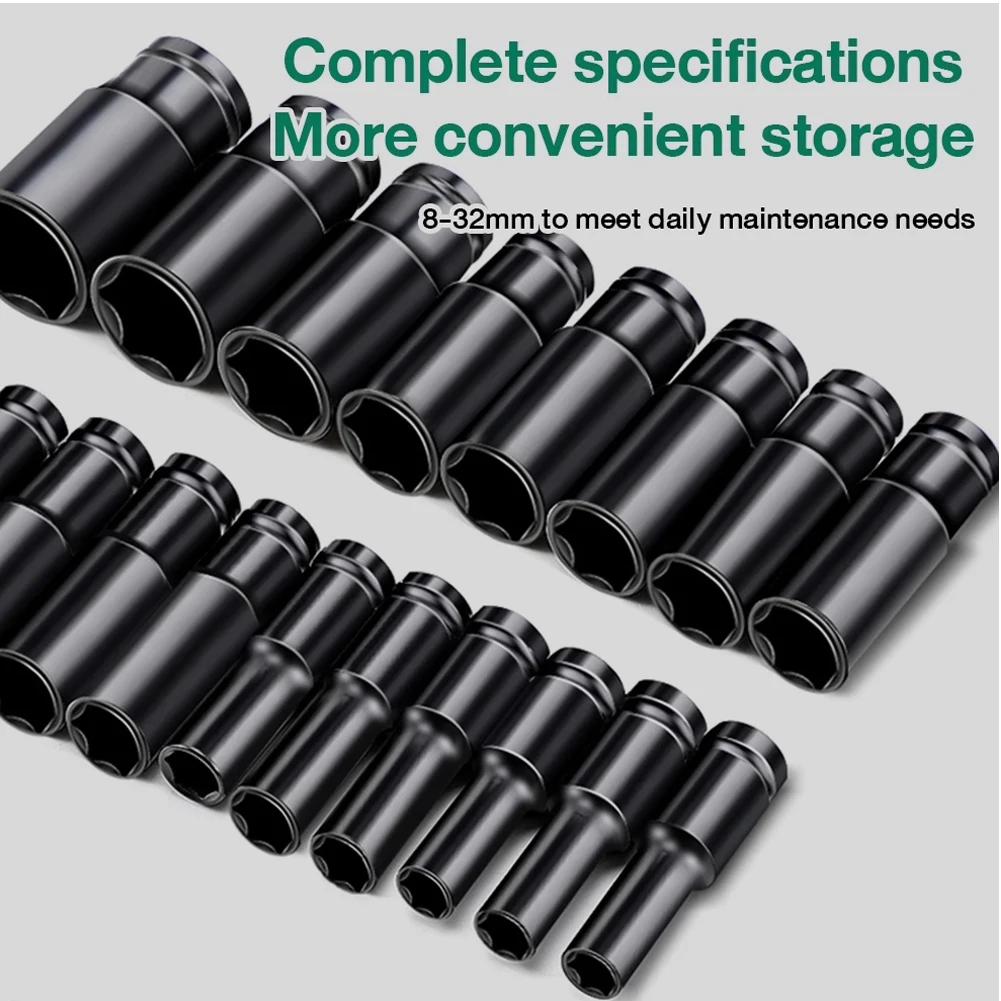 1/2 Inch Impact Socket Set Extended Electric Wrench Socket SetHexagonal Impact Sleeve with Storage Box Hex Socket Set Hand Tool