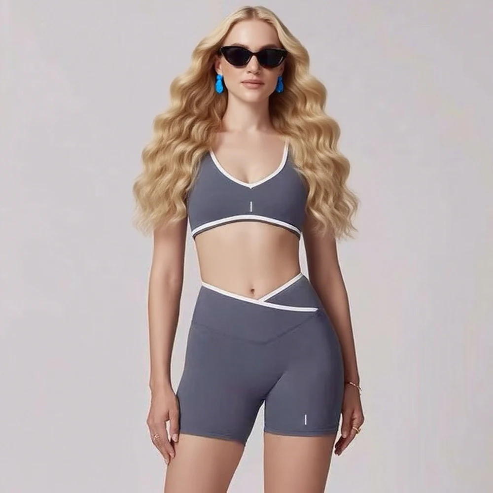 

Women's High-Waist Yoga Set Cross Back Color Block Running Fitness Tight Sensation Naked Feel Sportswear No Sleeve