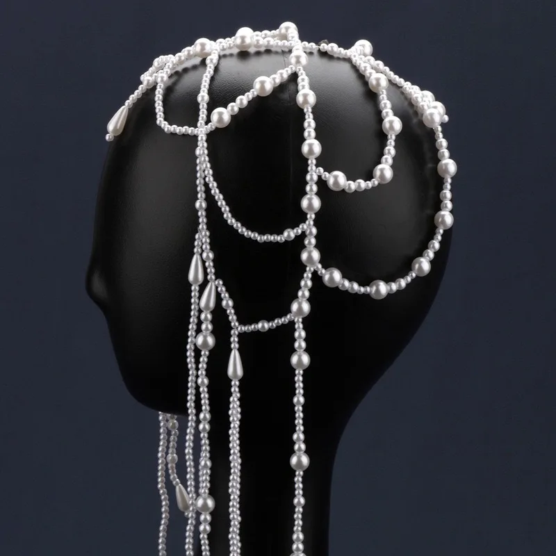 Handmade Pearl Tassel Hair Chain White Wedding Veil Net Hat Hair Accessory Bridal Groomsmen Decorations image 4