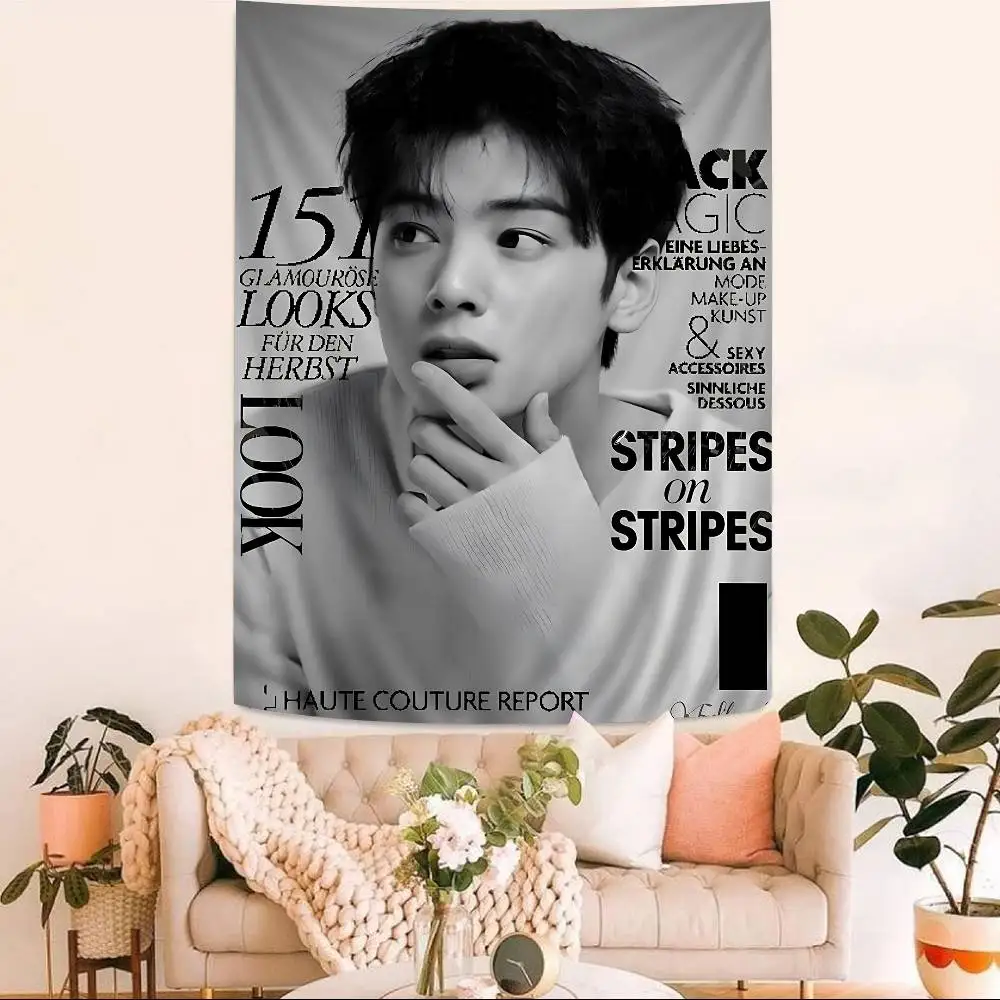 KPOP Cha-EunWoo Anime Tapestry Hippie Flower Wall Carpets Dorm Decor Cheap Hippie Wall Hanging