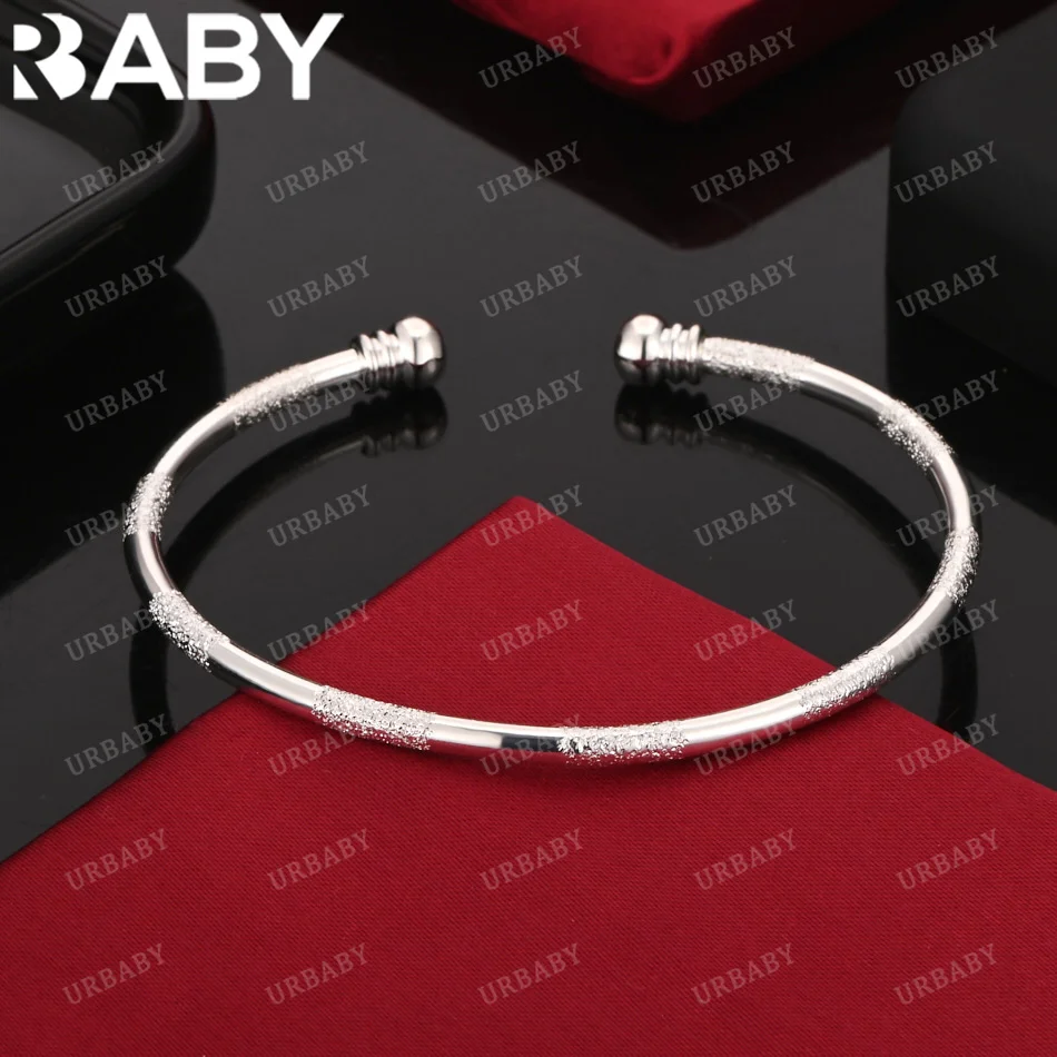 

URBABY 925 Sterling Silver Bangle Section Frosting Pumpkin Bracelet For Women Jewelry Fashion Party Daily Wear