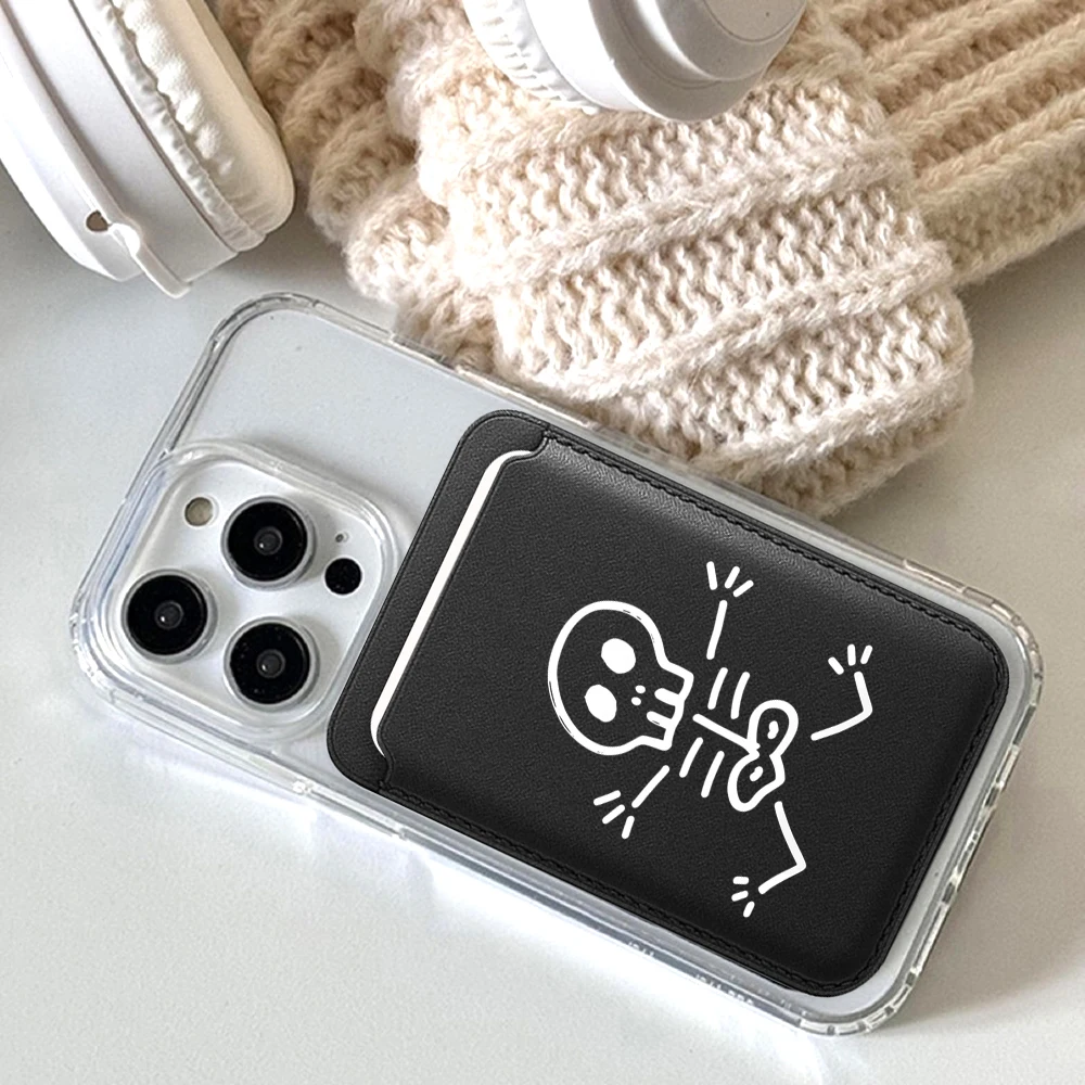 Leder-Kartenhalter Künstlerischer Totenkopf-Geldbörsen-Cover Telefonkartenhalter für Magnetische Hülle Geeignet für alle iPhones für Magsafe Karten-Handytasche – Detail 4
