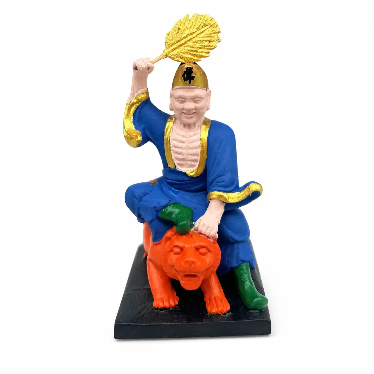 

Hand Carved Thuja Wood Painted Gold Traced Jigong Living Buddha Statue for Traditional Chinese Zen Home Office Table Decor